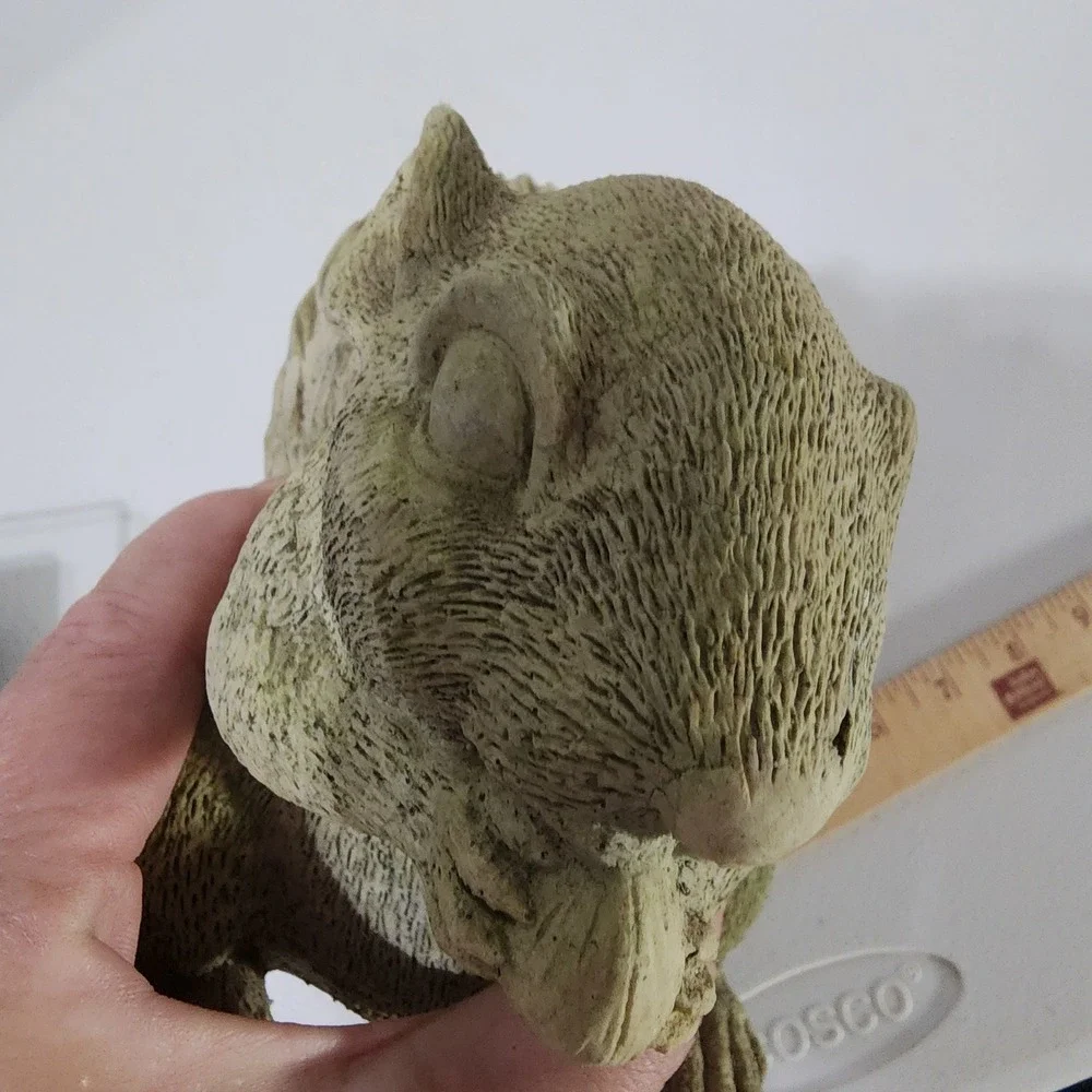 Vintage Stone Look Resin Squirrel Figurine Garden Statue Moss Green Decor 5 Inch